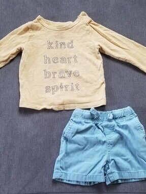 Baby Little Co Long-Sleeve Tee With Blue Shorts - 12m Bundle